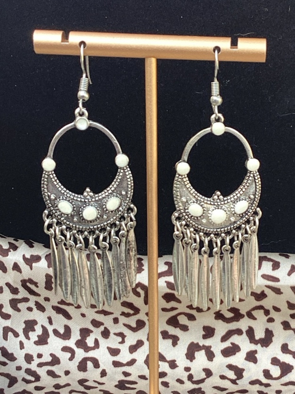& Other Stories Silver-Tone Fringe Hoop Earrings with White Accents